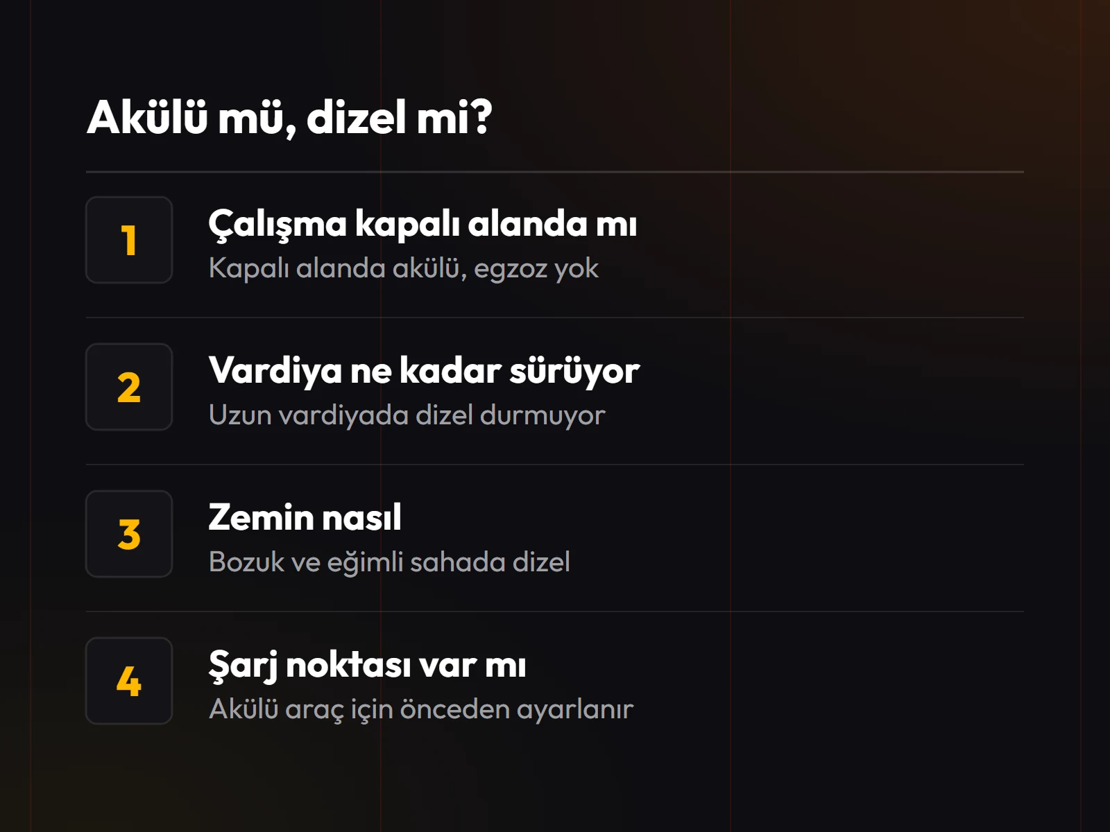 Akülü ve dizel forklift arasındaki seçimi belirleyen dört soru: çalışma kapalı alanda mı, vardiya ne kadar sürüyor, zemin nasıl, şarj noktası var mı.